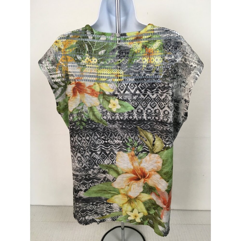 No Boundaries Womens Top Size L Green Yellow Black Floral Sequins Sleeveless - Picture 4 of 12